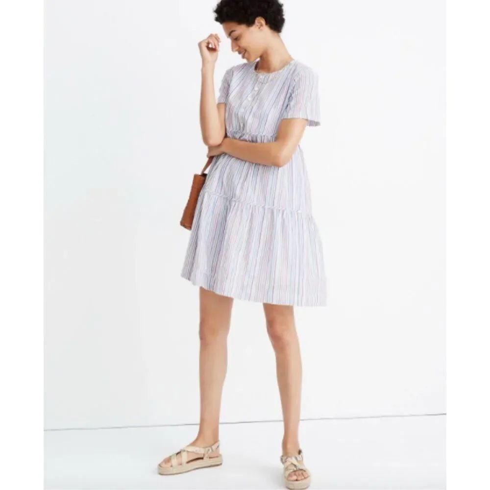 Madewell multicolored stripe crewneck tiered shirt XXS mini dress